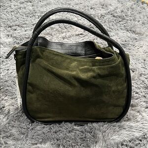 Cheval Firenze Italian Suede & Leather Handbag Olive Green Made in Italy NWT